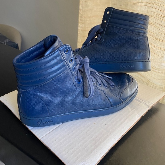 GUCCI BLUE LEATHER HI-CUT RUBBER SHOES SNEAKERS 6 - Picture 2 of 12